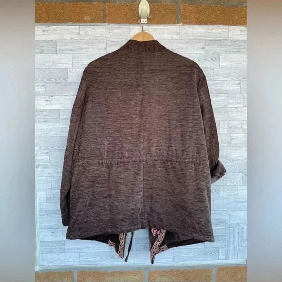 Tolani Collection Embroidered Jacket with Roll-Tab Sleeve - Brown XL - Picture 7 of 9